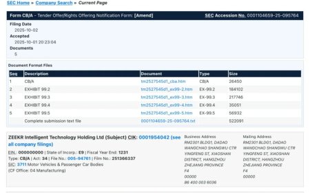 极氪私有化新进展：极氪科技与吉利汽车向美国证券交易委员会提交 CB 表格