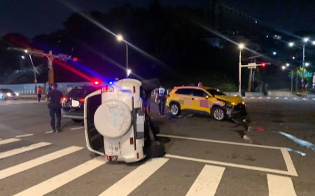 北投大度路車禍！休旅車路口左轉遭小黃撞翻　2人擦挫傷