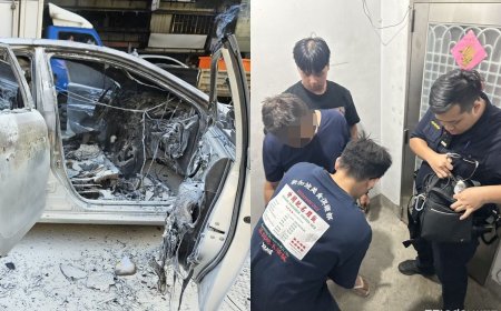 快訊／不爽汽車右切急停！騎士怒「丟鞭炮燒車」被逮捕　畫面曝光