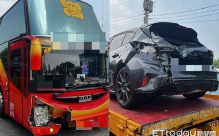 國1南向202.2km車禍！遊覽車煞不住　2度追撞小客車