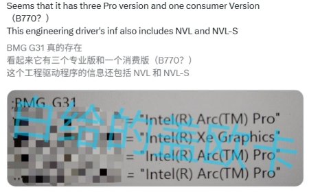 英特尔 BMG-G31 被曝将用于四款 GPU 型号，暗示 Arc B770 开发中