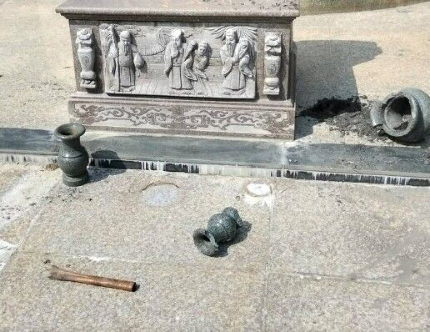 男闖鹿港公墓砸百年古董！香爐花盆碎滿地　里長怒：會有現世報