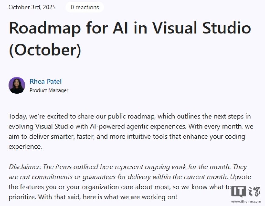 微软 Visual Studio 最新 AI 开发路线图公布:持续增强 AI 智能化和响应能力