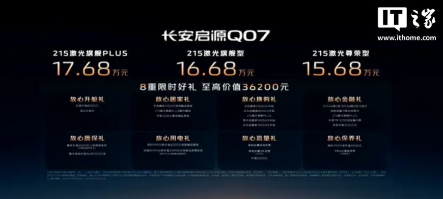 15.68 万元起、驾驶辅助升级,长安启源 Q07 天枢智能激光版上市