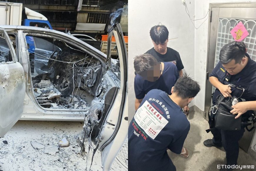 快訊／不爽汽車右切急停！騎士怒「丟鞭炮燒車」被逮捕　畫面曝光