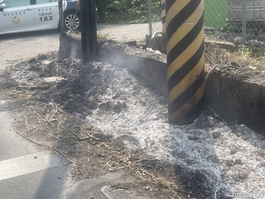 彰化芬園巷口火警！路樹燒焦險倒塌電桿也遭殃　警調監視器追兇