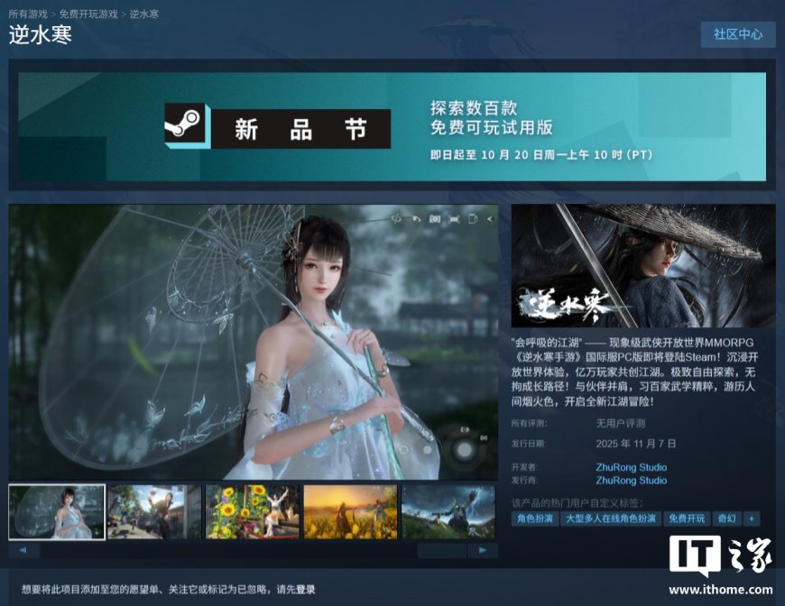 网易游戏《逆水寒》 11 月 7 日上线 Steam 平台,祝融工作室开发 / 发行
