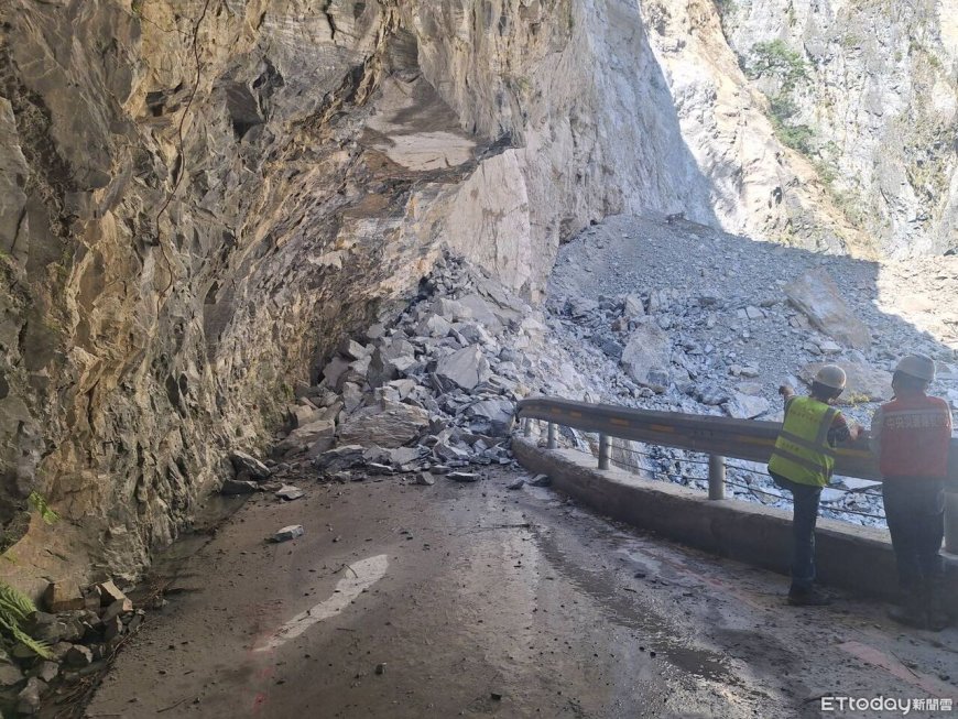 6分鐘連2震！太魯閣燕子口最新崩塌畫面曝　土石堆成小山阻步道