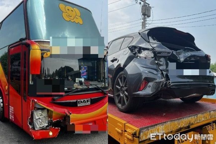 國1南向202.2km車禍！遊覽車煞不住　2度追撞小客車