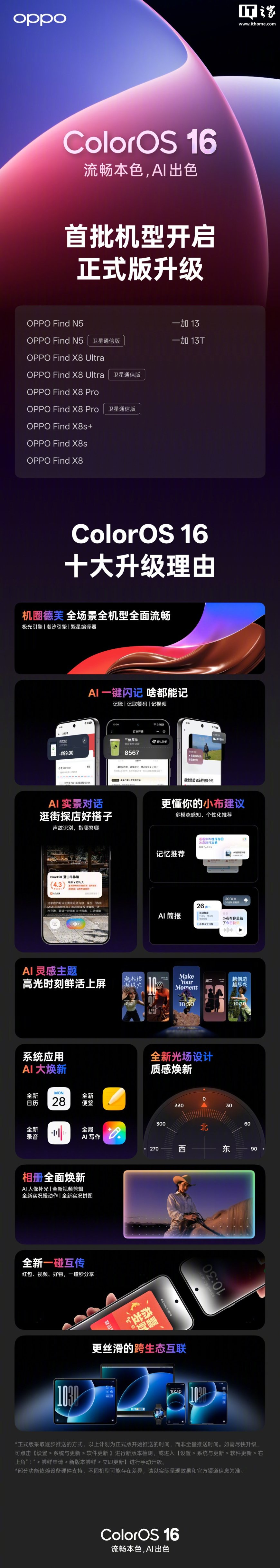 OPPO ColorOS 16 首批 11 款机型开启正式版尝鲜升级,含 Find N5 / X8 等