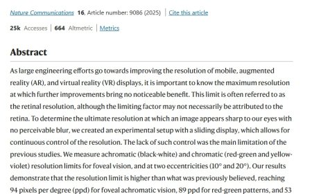 研究显示人眼最高可辨像素 94 ppd，多数情况下 8K 显示器的提升感知不强