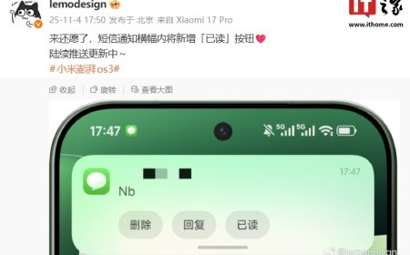 小米澎湃 OS 3 短信通知横幅内新增「已读」按钮，陆续推送更新中