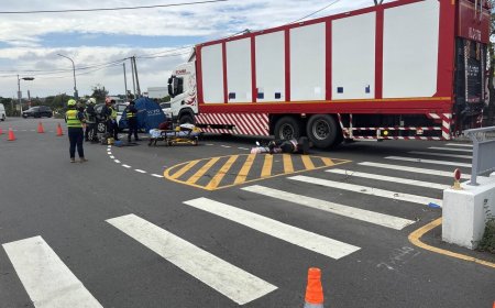 快訊／貨櫃車轉彎輾斃騎士！現場留血色水灘　驚悚畫面曝光