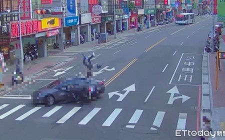 三重驚悚片！轎車違規迴轉害機車攔腰撞　後座男翻2圈重摔