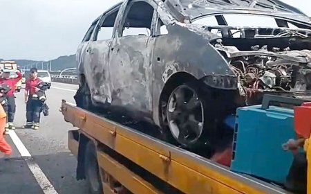 五楊高架休旅車行駛中「冒煙竄火」燒剩鐵架　駕駛驚險逃死劫