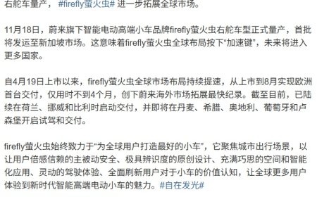 蔚来 firefly 萤火虫右舵车量产，首批将发运至新加坡市场