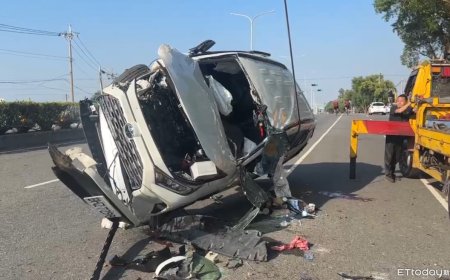 台1線恐怖畫面曝！一家四口自撞噴滾1圈半　熱心民眾緊抱童安撫