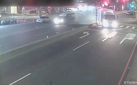 高雄鳳山大貨車疑闖紅燈！小貨車攔腰撞上　現場冒大量煙塵