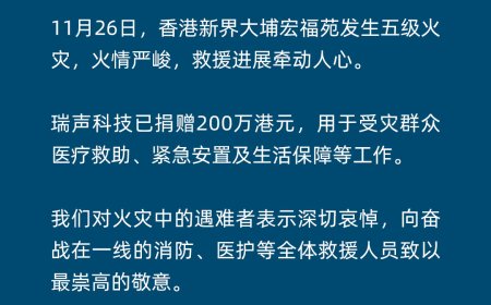 瑞声科技捐赠 200 万港元，支援香港大埔火灾救助