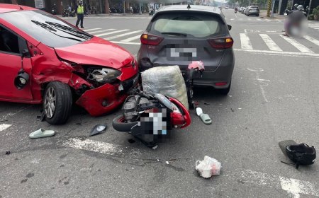 高雄楠梓路口驚魂！轎車迴轉失控掃撞3大1小車　2女受傷送醫