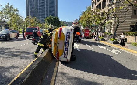 自小客硬擠！倒楣小黃彈起來「一路狂擼護欄」　90度翻車畫面曝