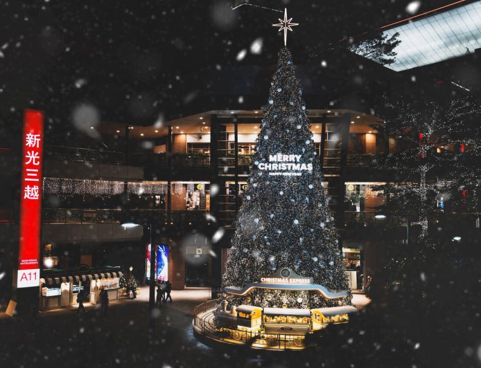 新光三越信義20米「傳遞幸福之樹」亮燈　百萬顆燈海點亮夜空