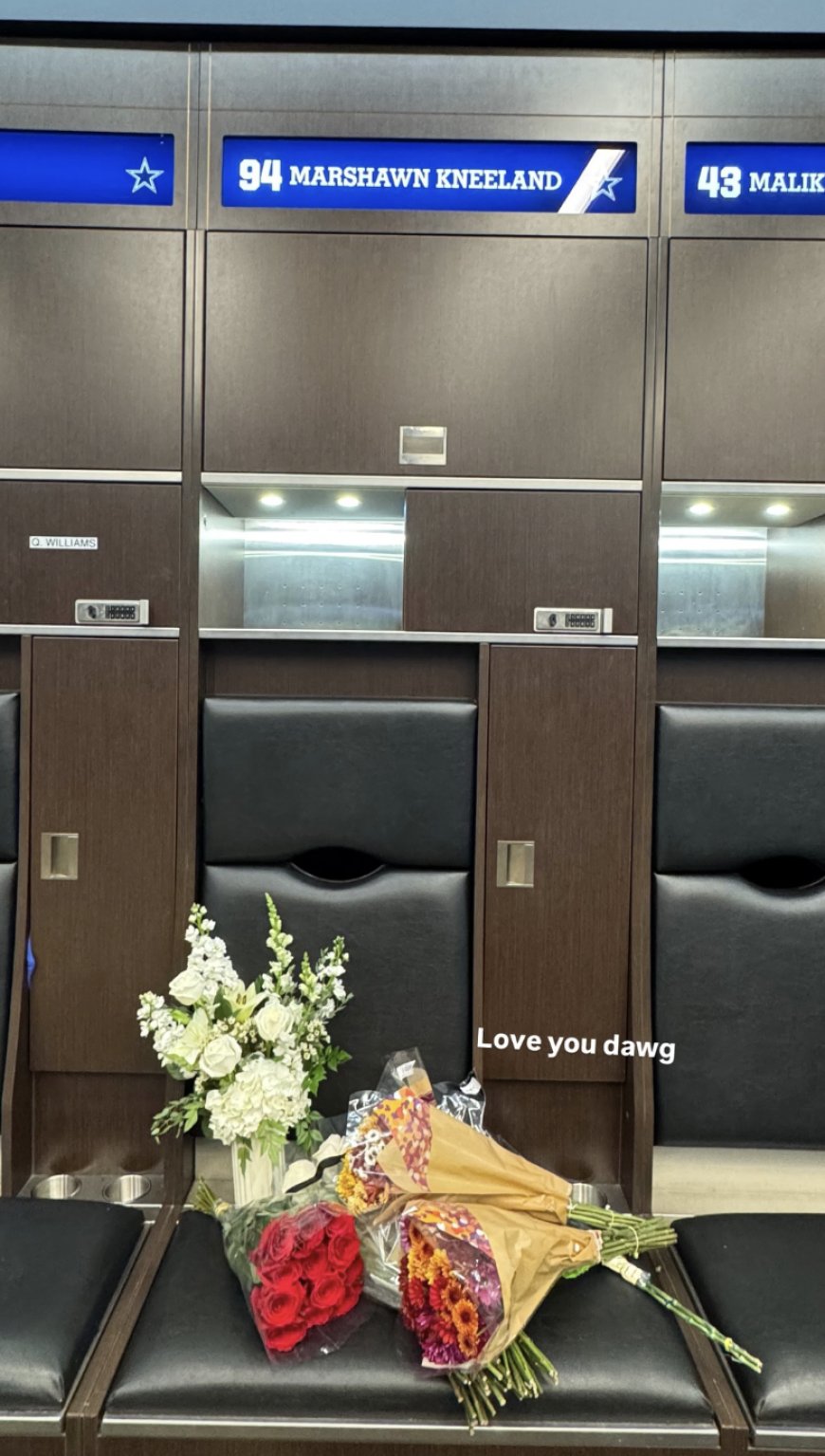 Cowboys Stars Leave Flowers at Marshawn Kneeland's Locker After His Death