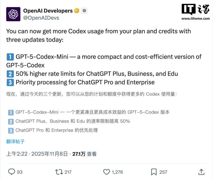 OpenAI 推出 GPT-5-Codex-Mini：“经济高效型”AI 编程模型