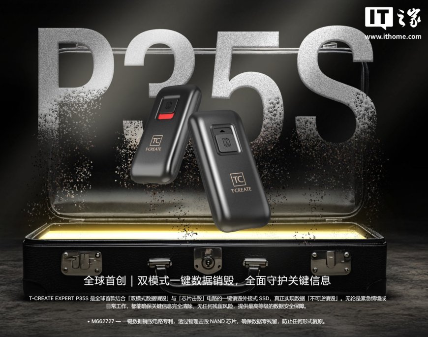 全球首款可自毁外接式固态硬盘，十铨科技推出 T-CREATE EXPERT P35S