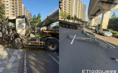 快訊／淡水拖板車撞斷路燈衝對向！　37歲駕駛宣告不治