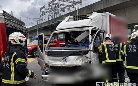 三寶聯結車亂轉彎！小貨車閃不過猛撞　駕駛左膝骨折卡車內