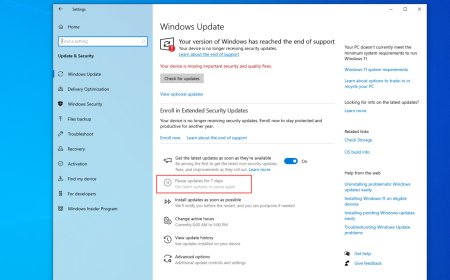 部分未加入 ESU 扩展计划的 Win10 用户反馈，“暂停更新 7 天”选项变灰