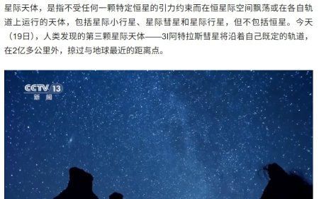 人类发现的第三颗星际天体“3I 阿特拉斯彗星”今天掠过近地点