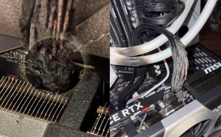 RTX5090原装电源线起火面目全非 CPU水冷管遭波及