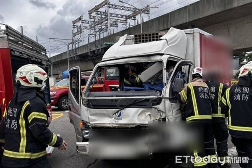 三寶聯結車亂轉彎！小貨車閃不過猛撞　駕駛左膝骨折卡車內