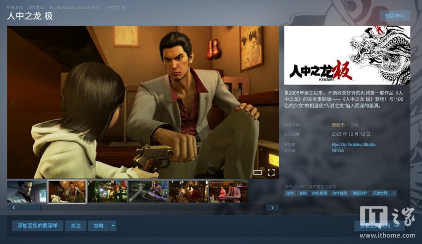 世嘉《如龙 极》、《如龙 极 2》PC 版新增简体中文：Steam 国区 98 元起，玩家评测“褒贬不一”