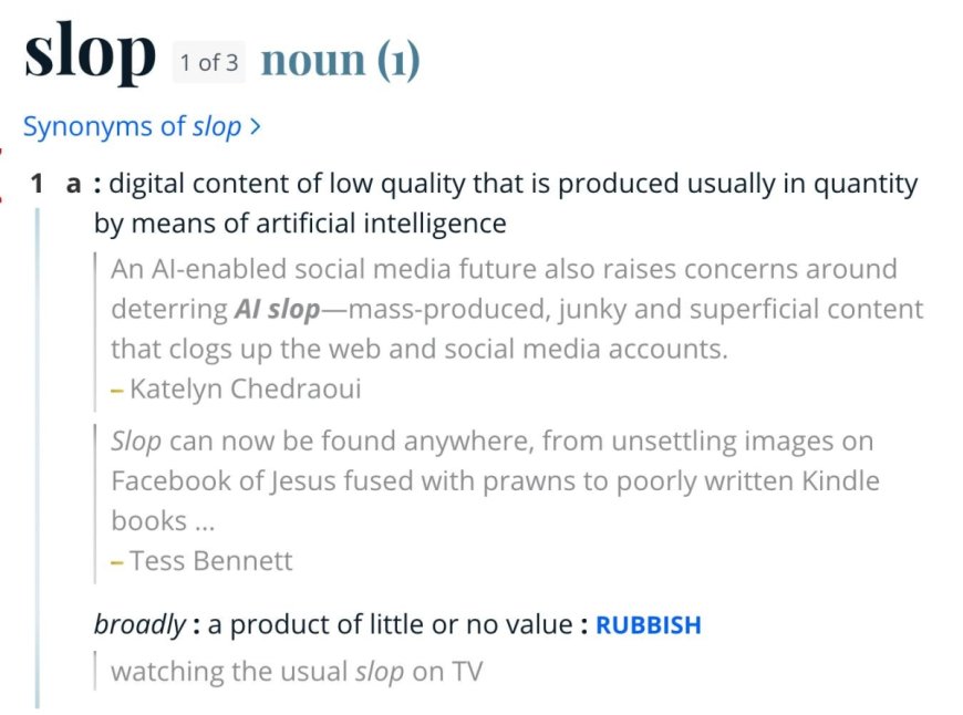 韦氏词典评选“slop”为年度词：AI 低质内容充斥互联网