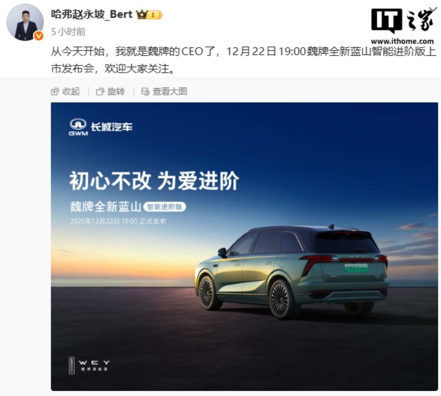 长城汽车哈弗总经理赵永坡宣布接任魏牌 CEO