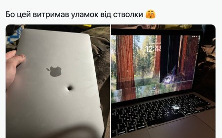 乌克兰前线士兵曝照：遭炮弹弹片击穿的 MacBook Air 仍能开机工作