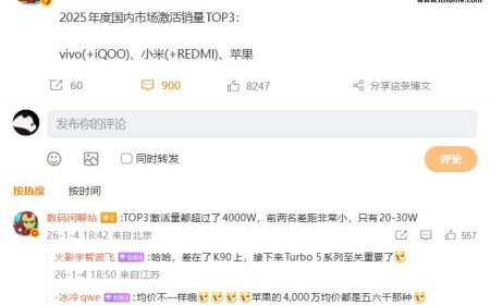 消息称 vivo、小米、苹果 2025 年度国内市场激活销量均超 4000 万，拿下 TOP3