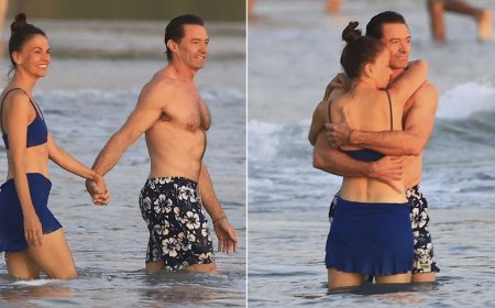 Hugh Jackman and Sutton Foster pack on the PDA in their swimsuits during Costa Rican getaway
