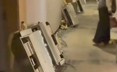 廣州遊客上午出門下午返回驚「飯店在拆遷」　冷氣一整排擺在走道