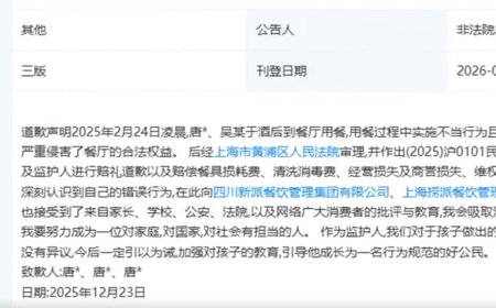 海底捞小便案当事人登报道歉 家长赔偿220万