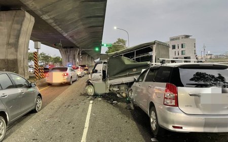 宜蘭161線「6車連環撞」！休旅車頭嵌進貨車尾　滿地碎片4人送醫