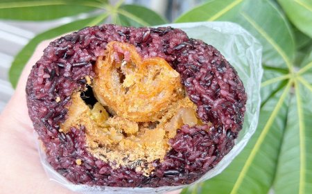 龍潭早市限定「巨無霸紫米飯糰」！60元加大版塞滿配料不手軟