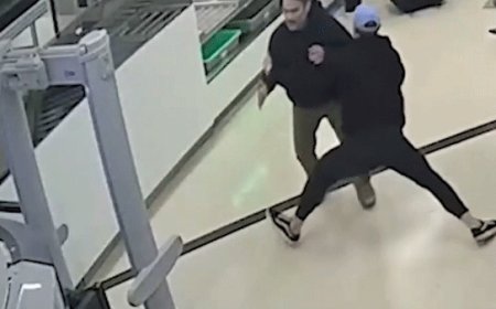 Video shows airport bystander bodyslamming TSA breach suspect in split-second takedown