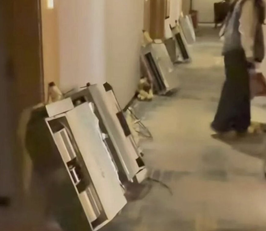 廣州遊客上午出門下午返回驚「飯店在拆遷」　冷氣一整排擺在走道