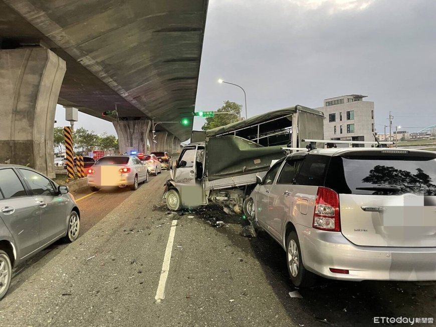 宜蘭161線「6車連環撞」！休旅車頭嵌進貨車尾　滿地碎片4人送醫