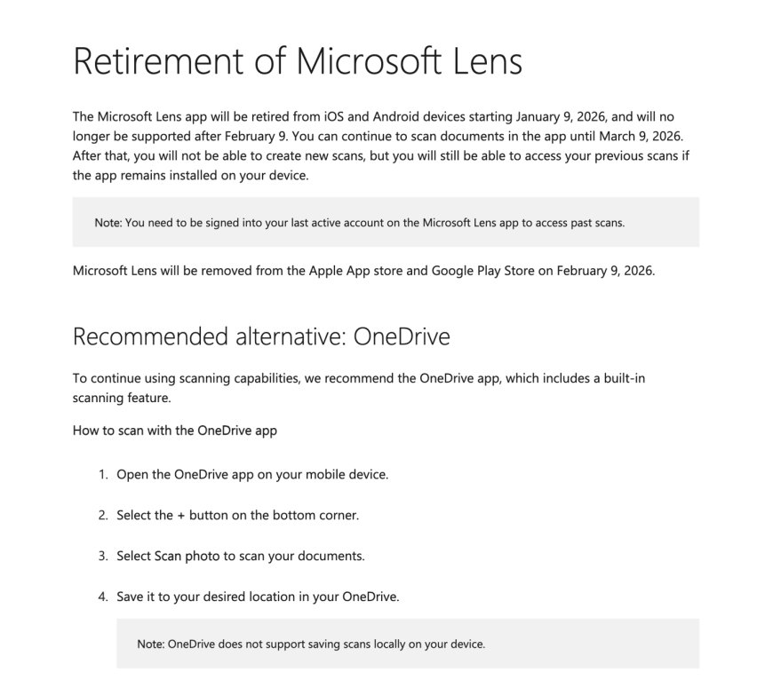 微软确认文档扫描应用 Microsoft Lens 寿终正寝，2 月 9 日后告别应用商店