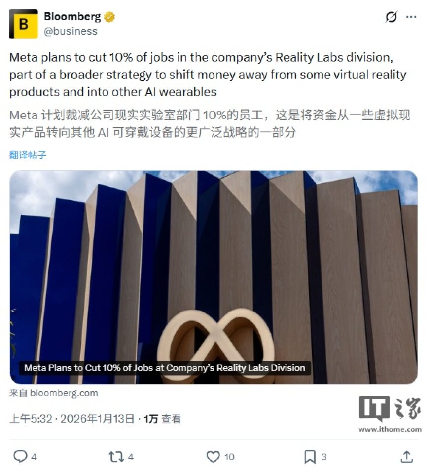 元宇宙转 AI：Meta 本周将裁员数百人，Reality Labs 约 10% 员工受影响